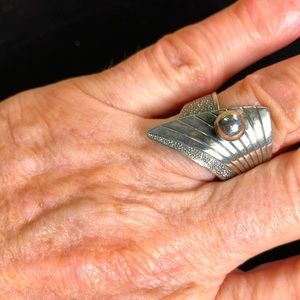 Sterling silver art decoish adjustable ring